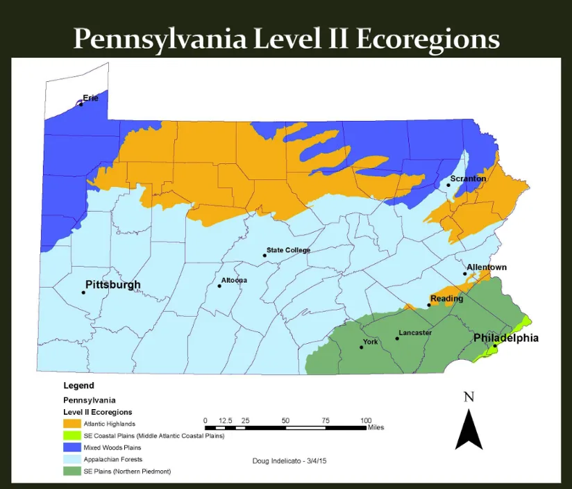 Image of a map on Pennsylvania Ecoregions